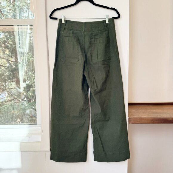 Anthropologie The Colette Linen Cropped Wide Leg Pants Maeve Edition Green 27 - Picture 6 of 9
